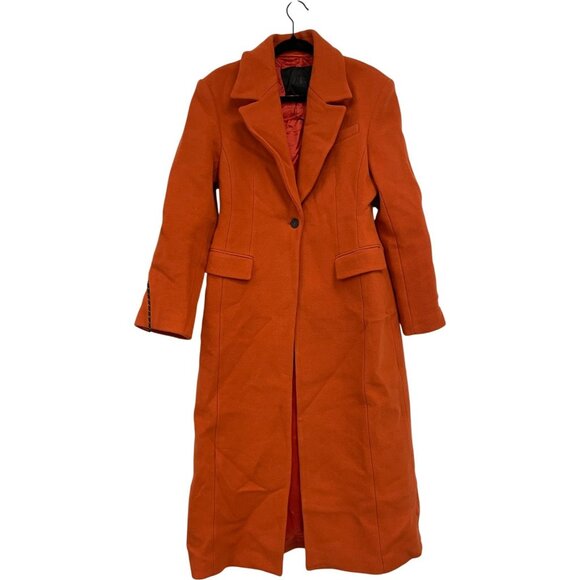 Zara Womens Tailored Long Jacket Coat Medium M Orange Wool Blend 2211/806 NWOT - Picture 2 of 12